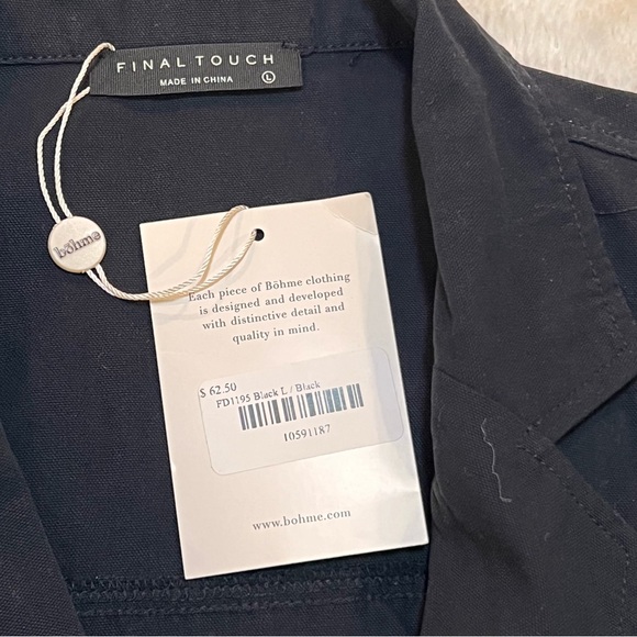 FINAL TOUCH BOHME black dress button front ruching size large 100%  cotton - Picture 5 of 9